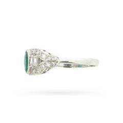 Art Deco-Inspired Emerald and Diamond Cluster Ring, circa 1950s