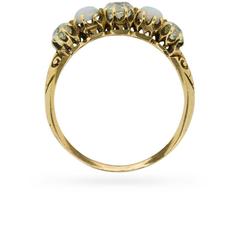 Antique Five-Stone Old Cut Diamond and Opal Ring, circa 1910s