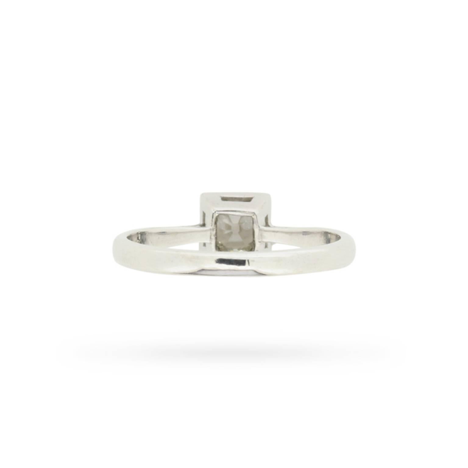 Women's or Men's Art Deco Cushion Cut Diamond Solitaire Engagement Ring, circa 1920s