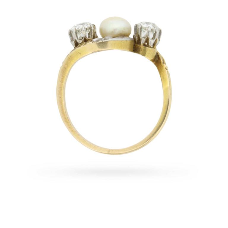 Victorian Diamond and Pearl Crossover Ring with Set Shoulders, circa ...