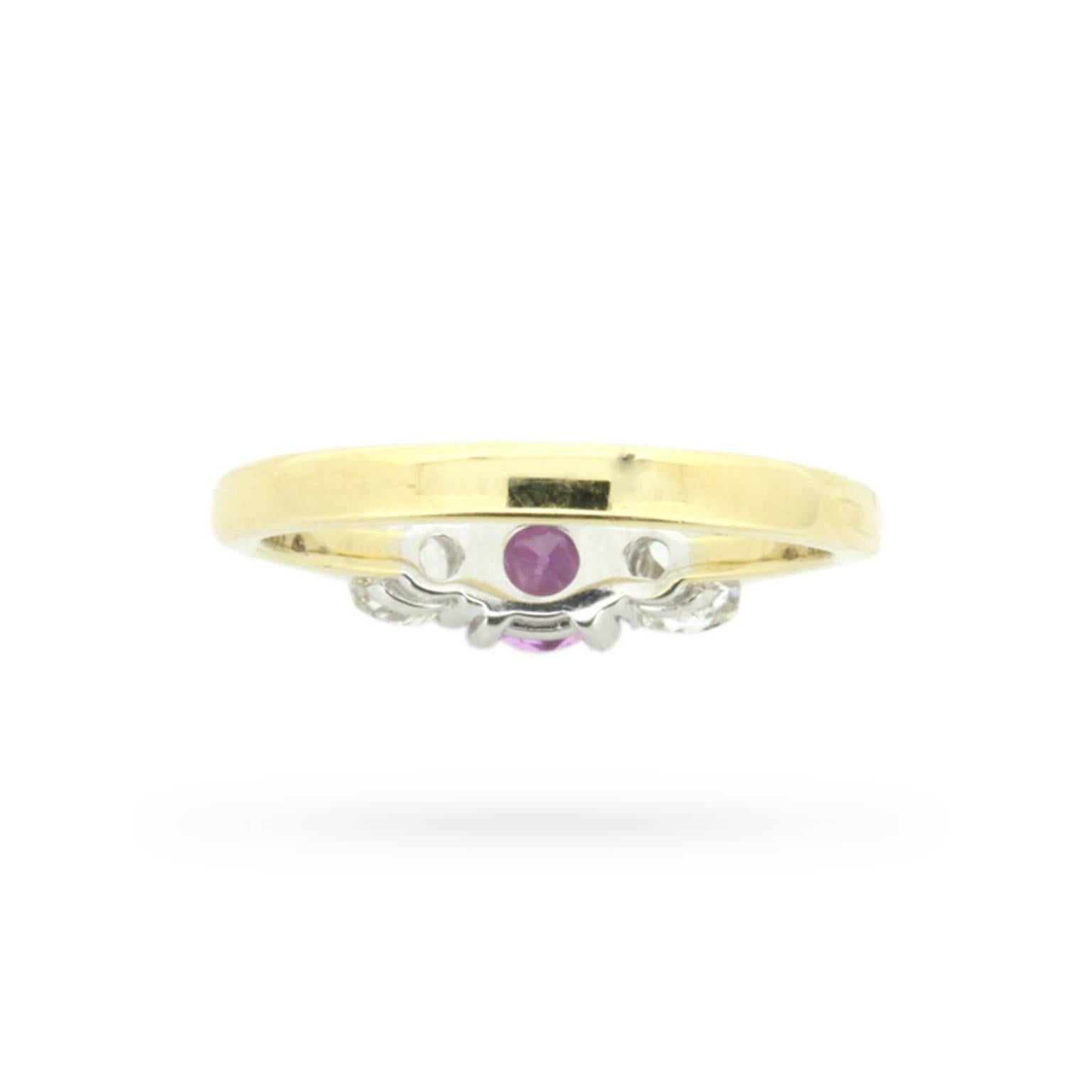 Vintage Pink Sapphire and Diamond Three-Stone Ring, circa 1960s In Excellent Condition In London, GB