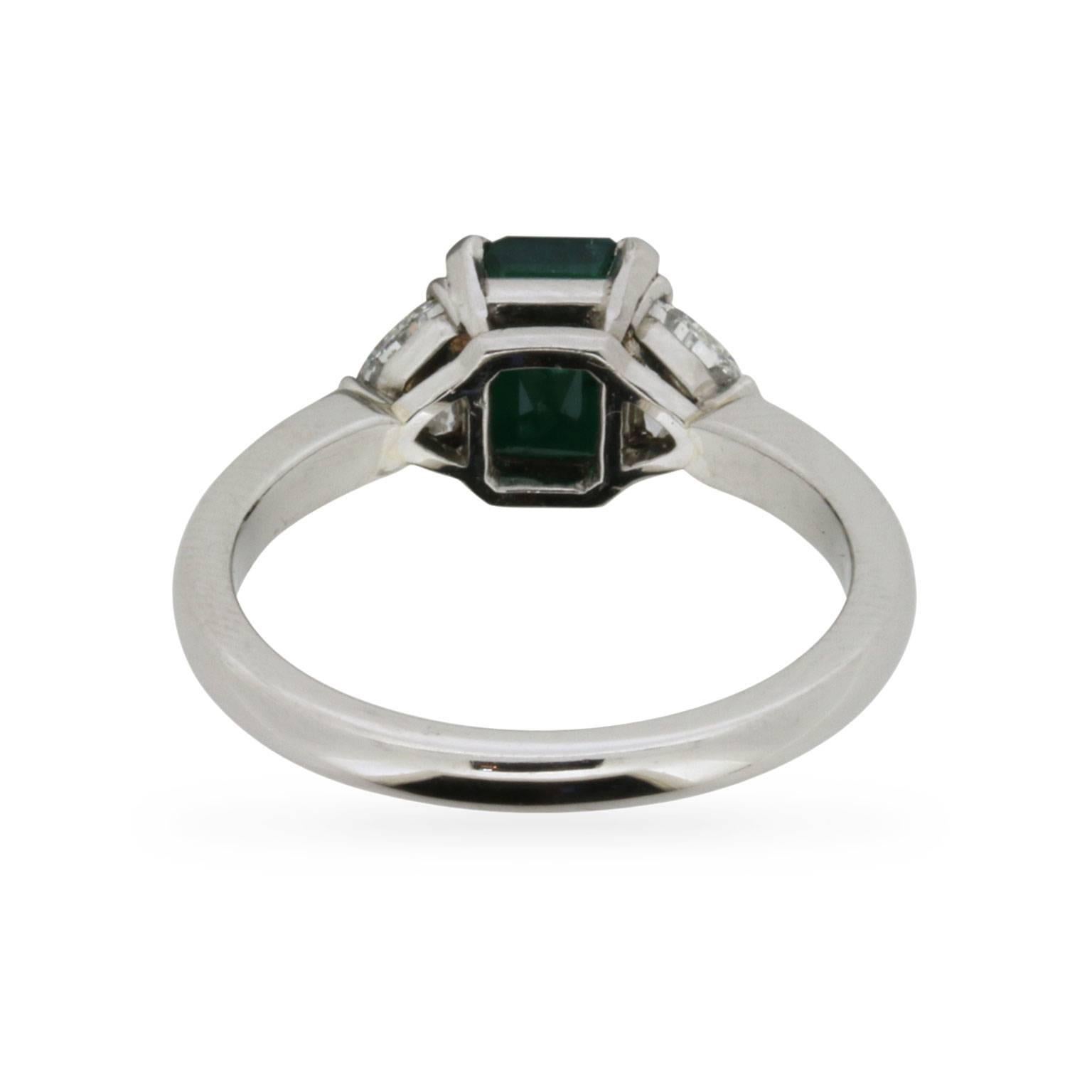 Three-Stone Emerald and Diamond Ring, circa 1980s In Excellent Condition In London, GB
