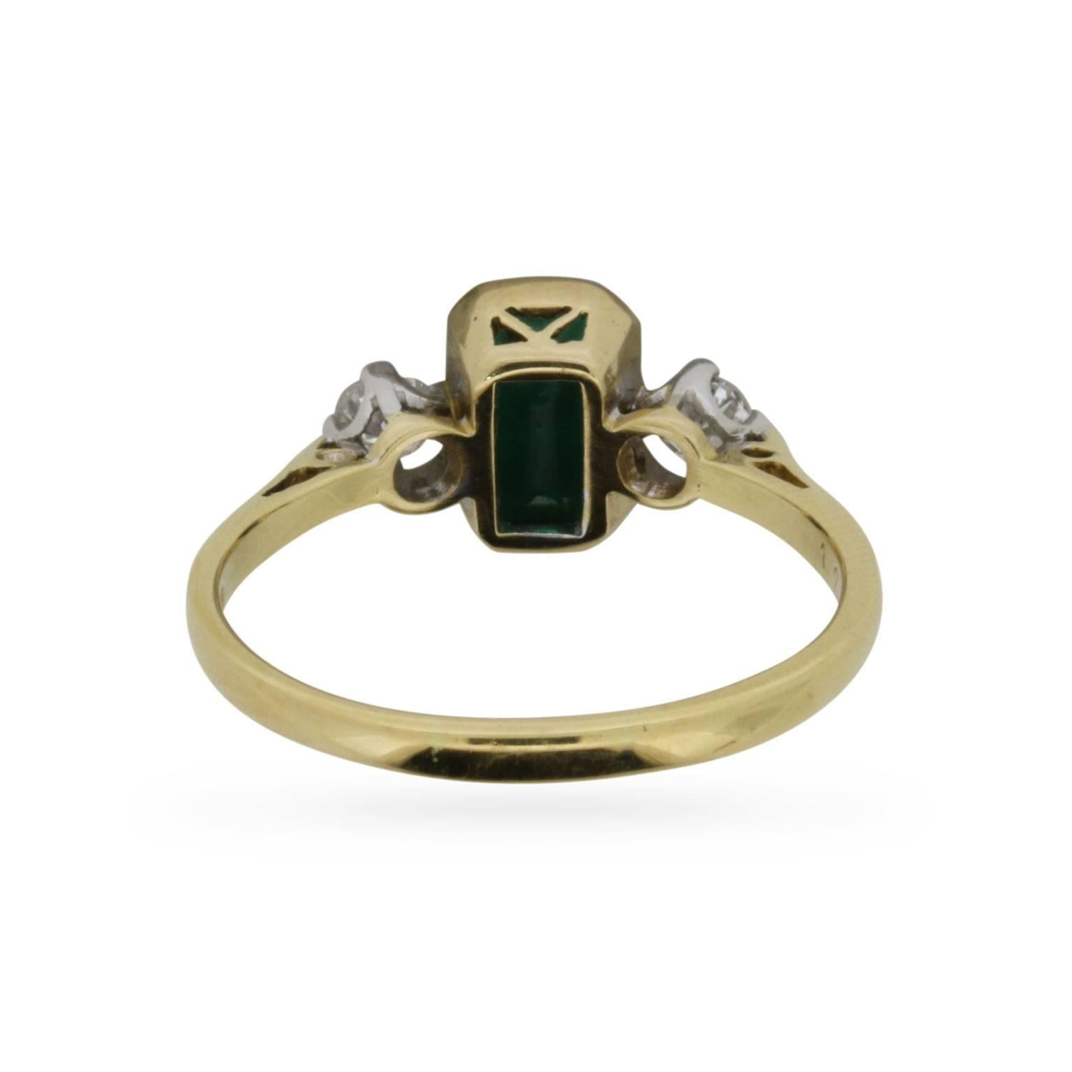Vintage Emerald and Diamond Three-Stone Ring, circa 1980s In Excellent Condition In London, GB