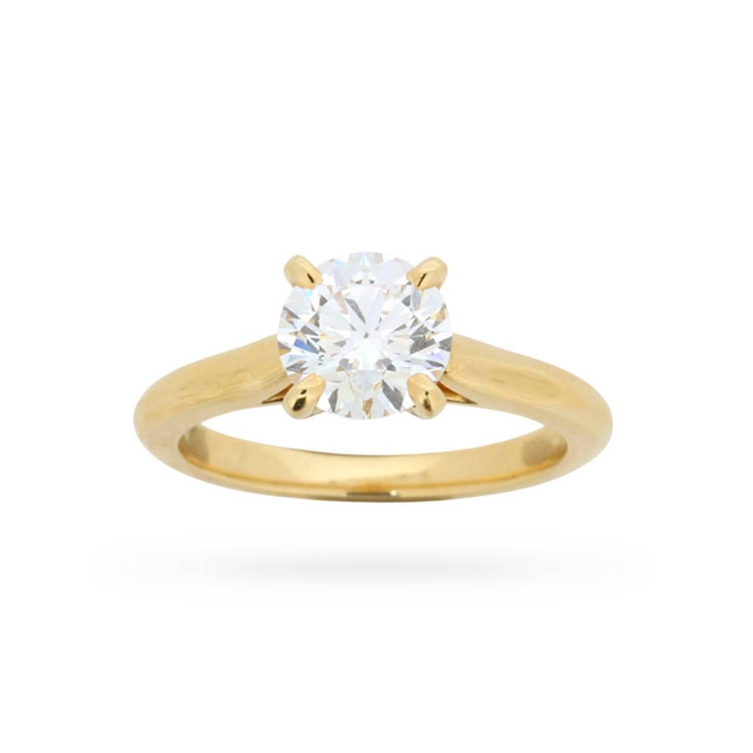 A coveted classic, this Cartier ‘Solitaire 1895’ engagement ring showcases a GIA certified, 1.33 carat, round brilliant diamond that has been triple X rated for cut, polish and symmetry.

This sublime stone is presented simply and elegantly in