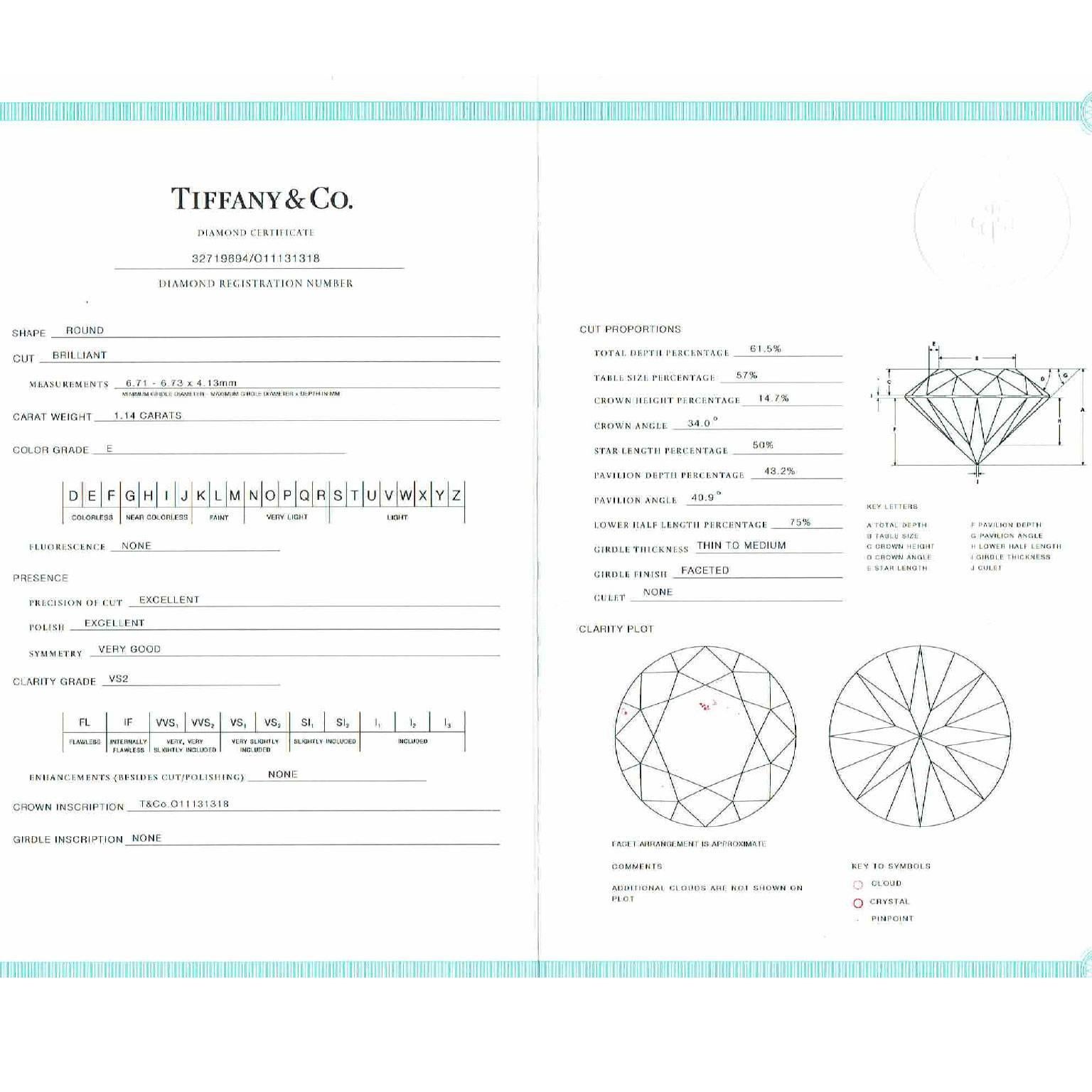 Round Cut Tiffany & Co. Diamond Harmony Solitaire Ring Modern