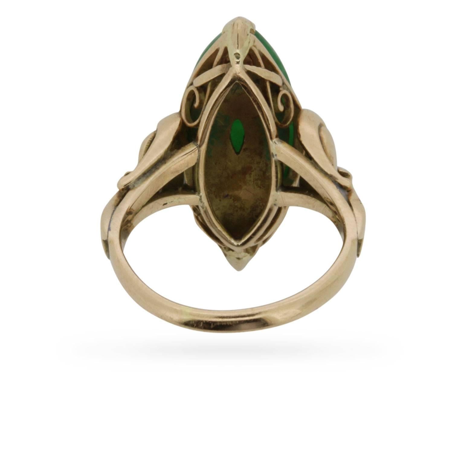 Deco Marquise Jade Dress Ring, circa 1920s In Excellent Condition In London, GB