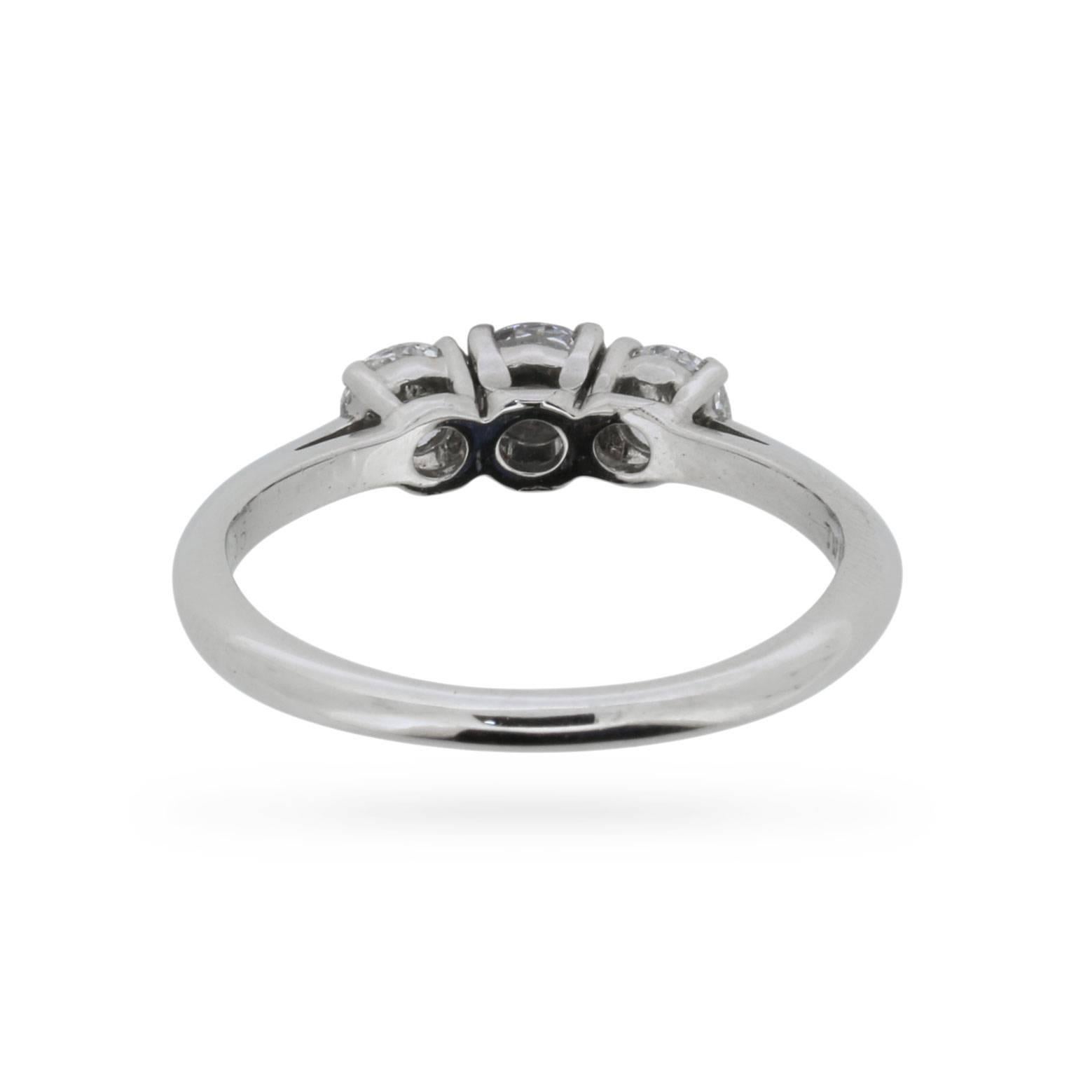 Women's or Men's Tiffany & Co. 0.90 Carat Round Brilliant Cut Diamond Three-Stone Ring