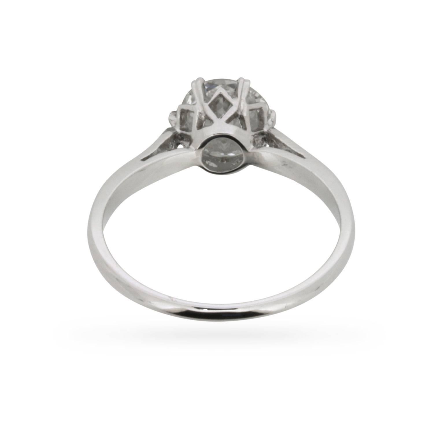 Women's or Men's Late Deco 1.51 Carat Solitaire Diamond Ring, circa 1940s