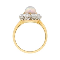 Late Victorian Natural Pearl and Diamond Cluster Ring, circa 1910