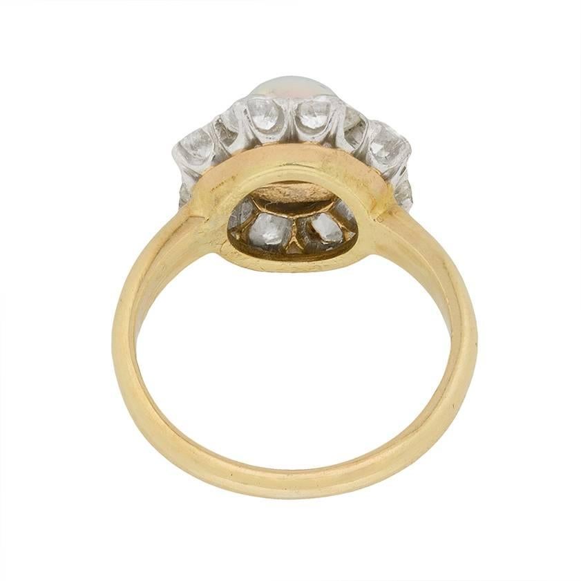 Late Victorian Natural Pearl and Diamond Cluster Ring, circa 1910 In Excellent Condition For Sale In London, GB