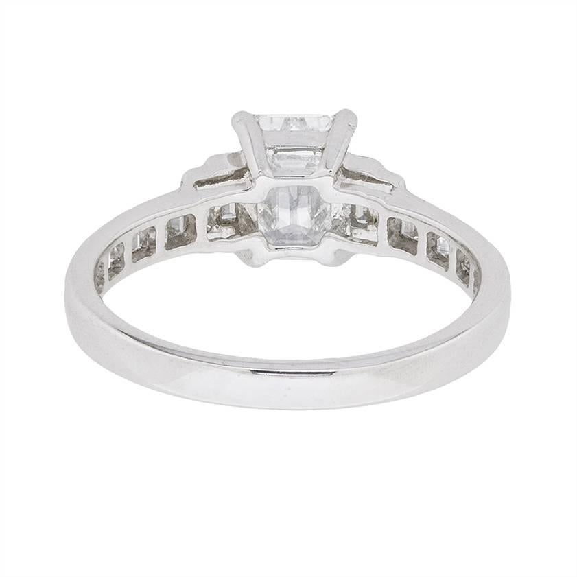 Women's or Men's Late Art Deco Emerald Cut Diamond Engagement Ring, circa 1940s