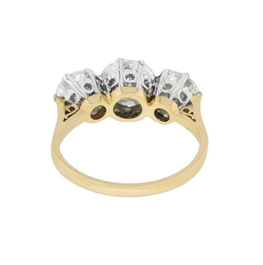 Women's or Men's Vintage Three-Stone Diamond Engagement Ring, circa 1942