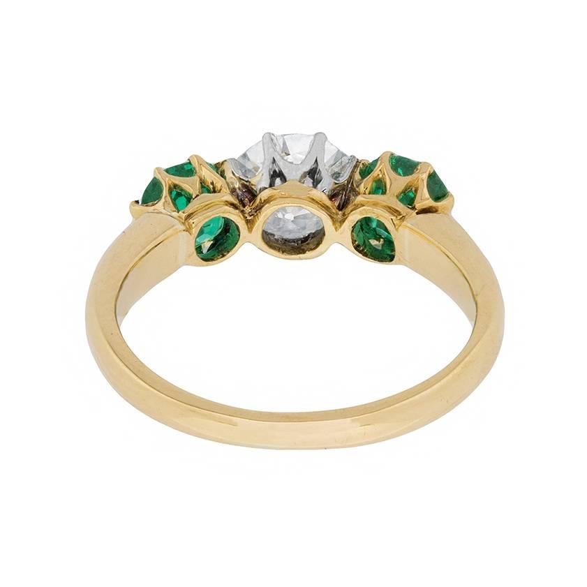 Women's or Men's Edwardian Diamond and Emerald Three-Stone Ring, circa 1910