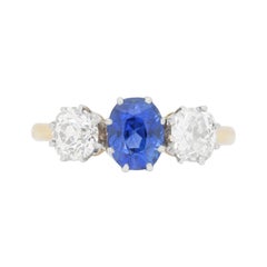 Edwardian Three-Stone Sapphire and Diamond Engagement, circa 1910 Antique Edwardian Three-Stone Sapphire and Diamond Engagement, circa 1910