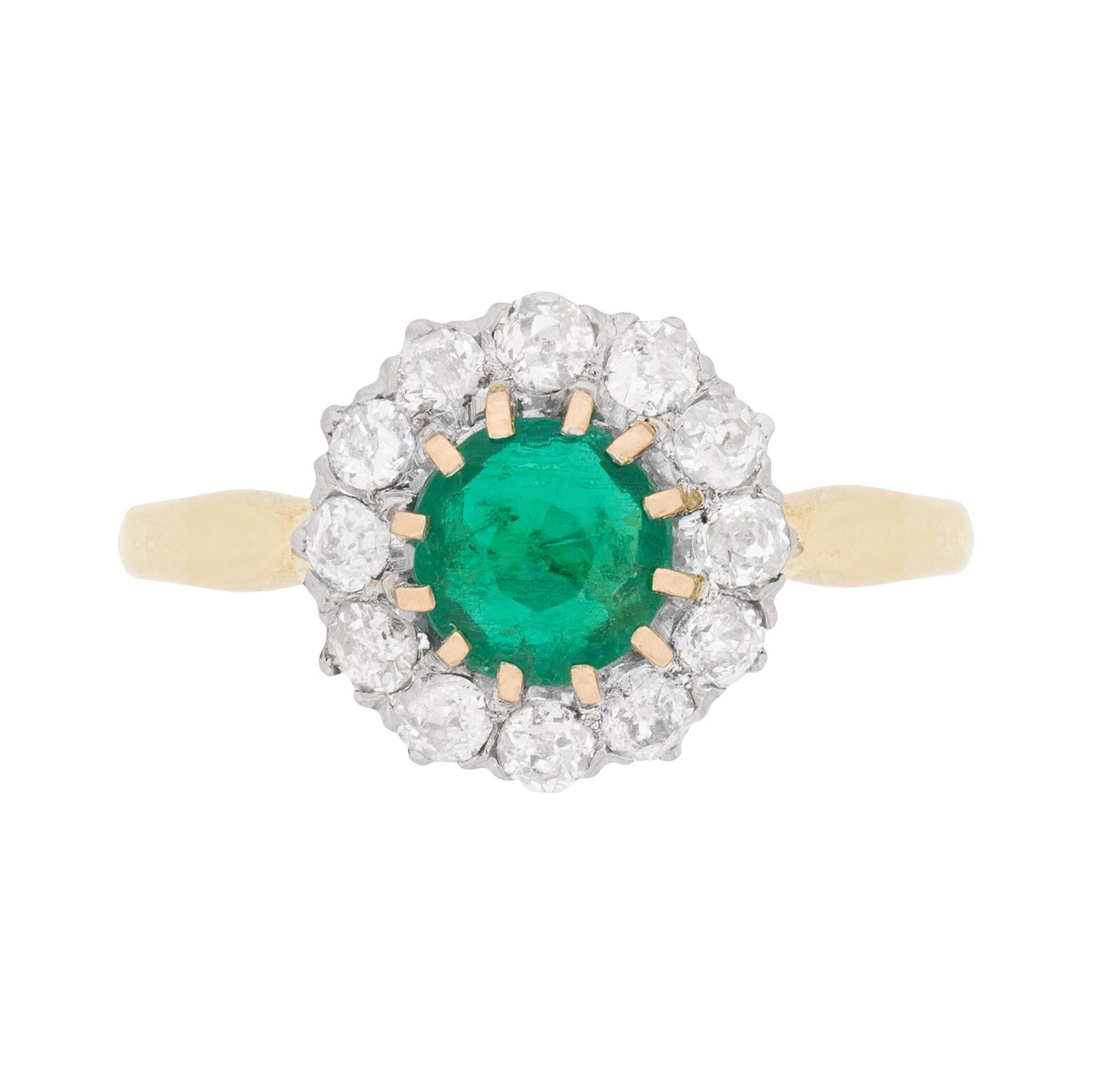 Edwardian Emerald and Diamond Cluster Ring, circa 1910