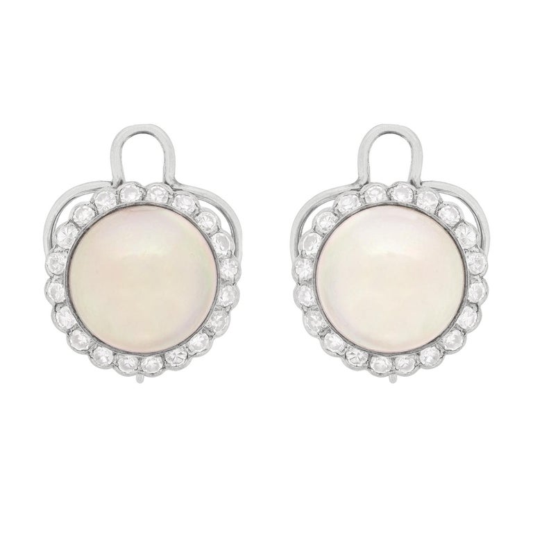 Art Deco Pearl And Diamond Cer Clip On Earrings Circa 1920s For Art Deco Pearl And Diamond Cer Clip On Earrings Circa 1920s For
