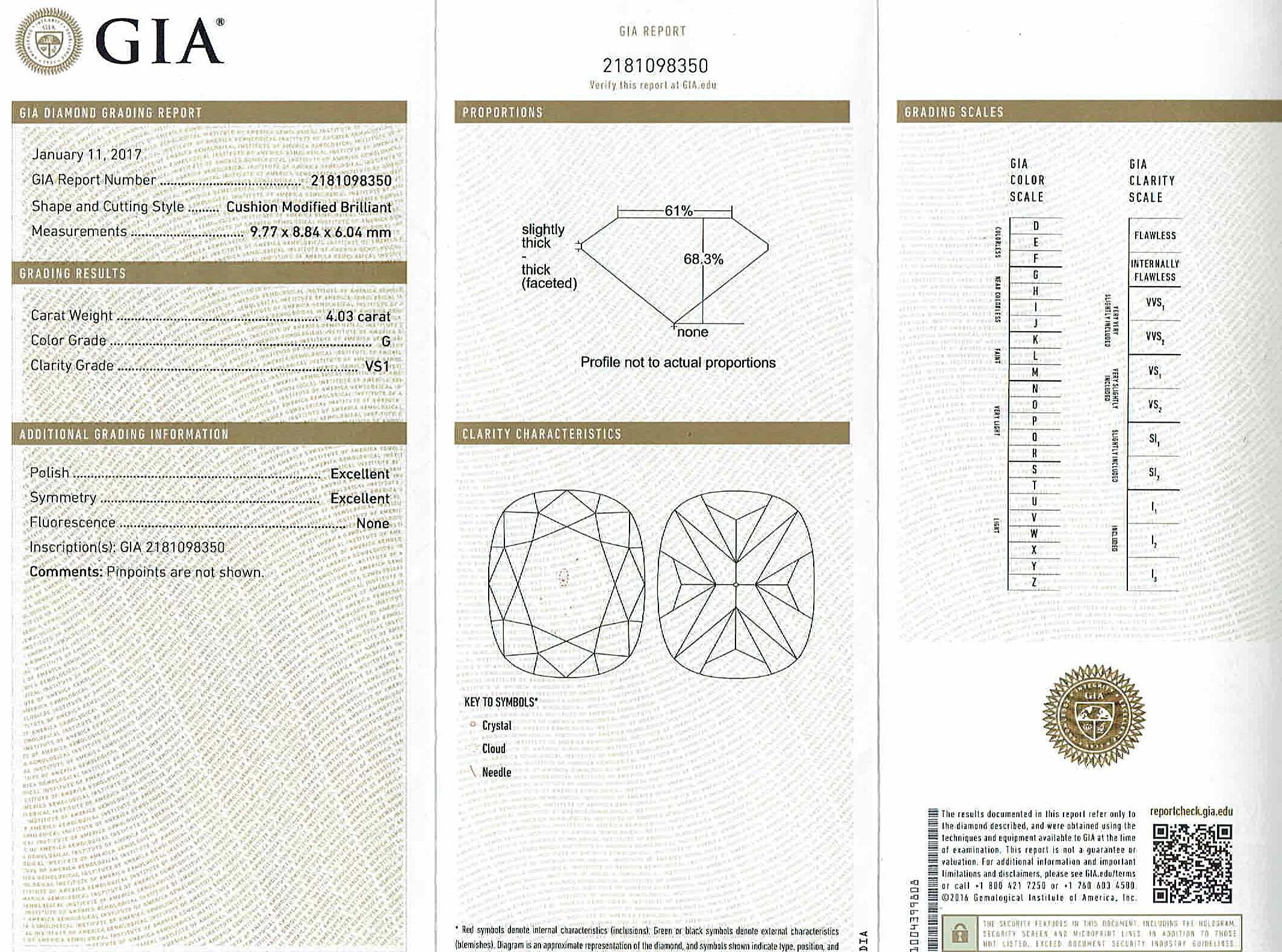 4.03 Carat GIA Certified Cushion Cut Diamond Halo Ring 1