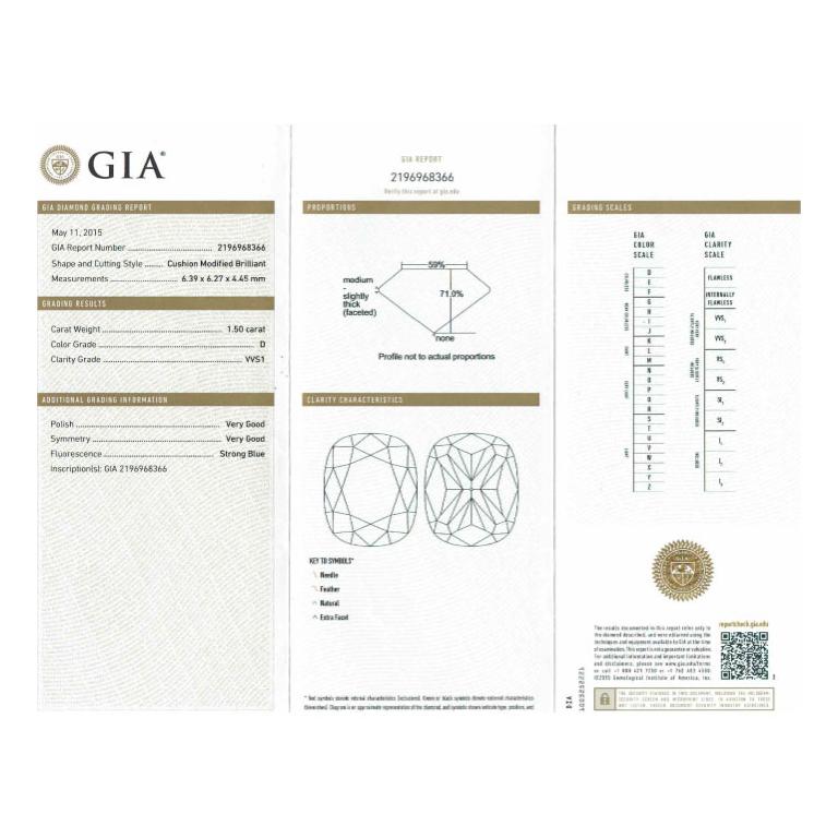 Spectacular GIA Certified 1.50 Carat Cushion Cut Diamond Halo Engagement Ring 3