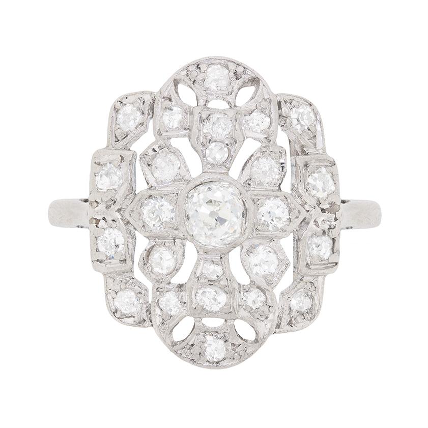 Art Deco Diamond Cluster Ring, circa 1920s For Sale