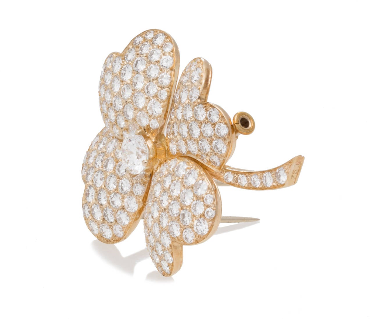 Classic Van Cleef & Arpels VCA Diamond Pave Very Large Model Cosmos Clip in 18K Yellow Gold with approx. .50ct round diamond center stone, Length 1.63