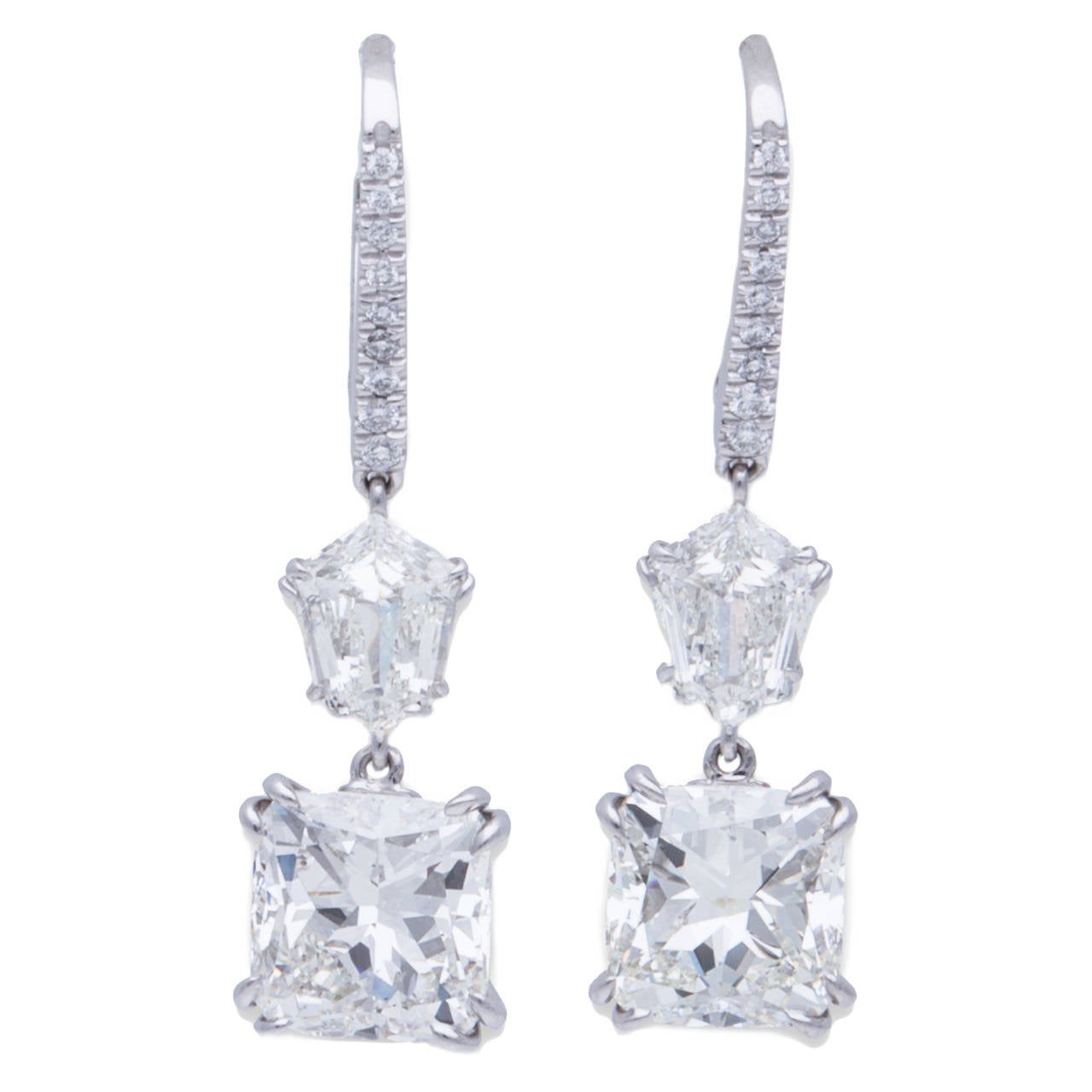 Diamond Platinum Hanging Earrings at 1stDibs
