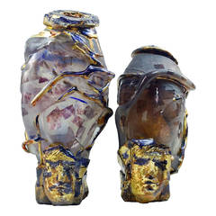 Raymond Martinez Patte de Verre Janus Glass Vessels Vases