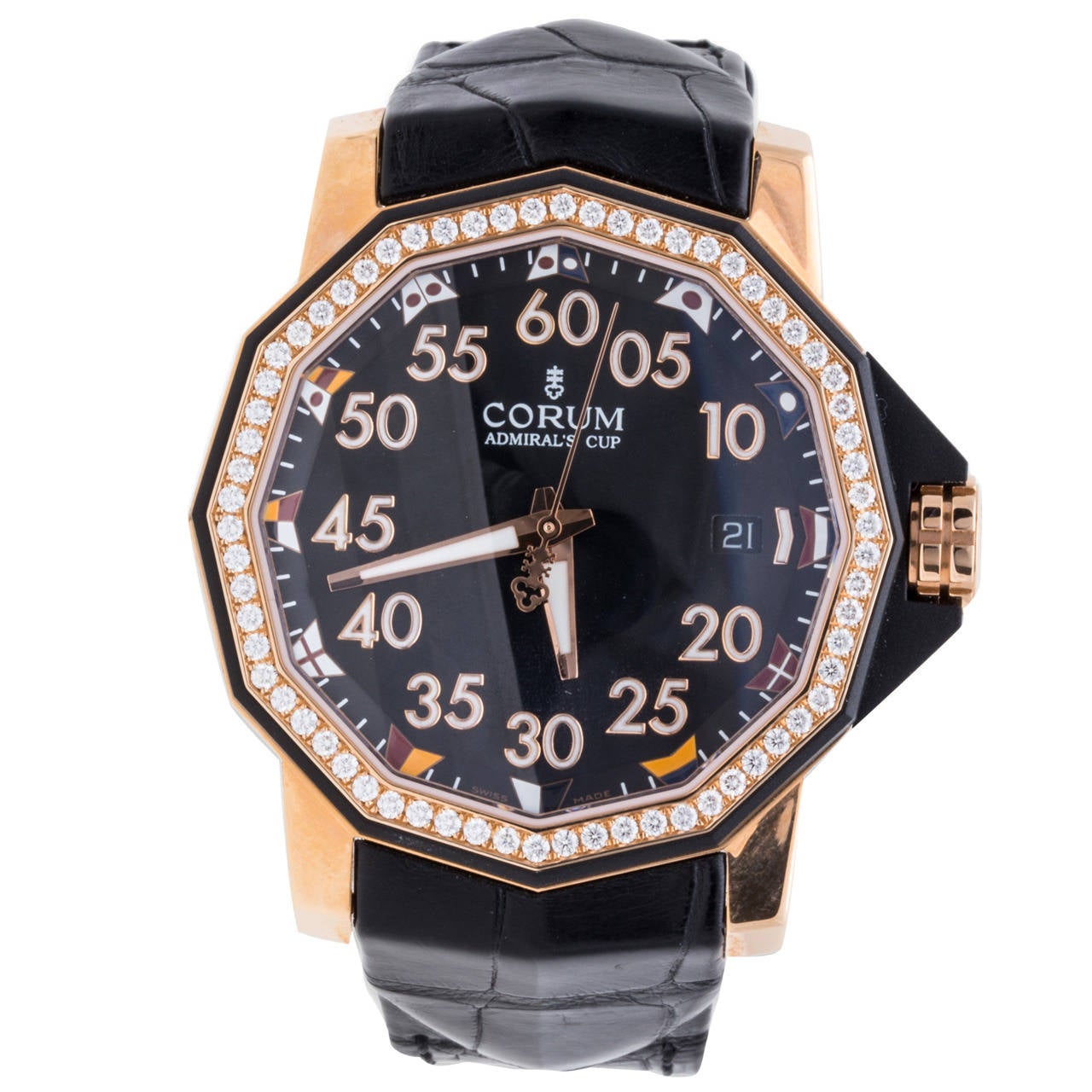 Corum Rose Gold Diamond Admiral's Cup Competition 40 Automatic Wristwatch For Sale