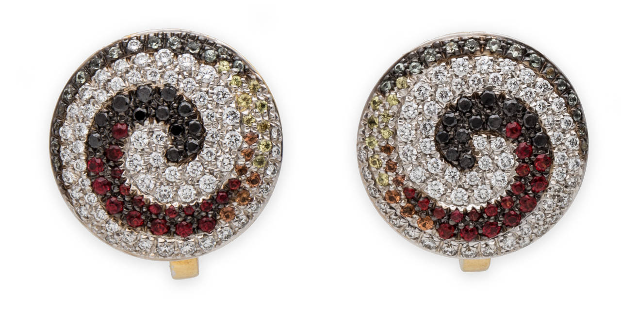 Valente Diamond and Multi-Color Sapphire Pendant Earring For Sale 1