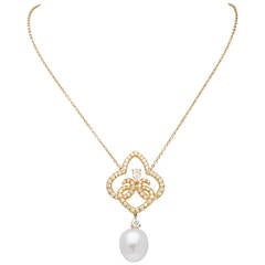 Henry Dunay Pearl Diamond Gold Drop Necklace