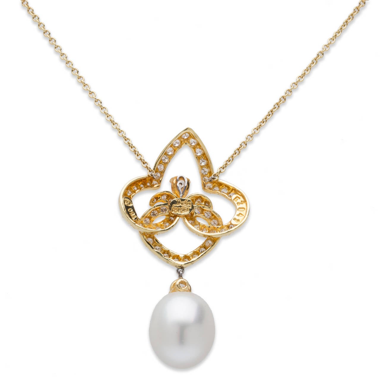 Henry Dunay Pearl Diamond Gold Drop Necklace In New Condition For Sale In Sunny Isles Beach, FL