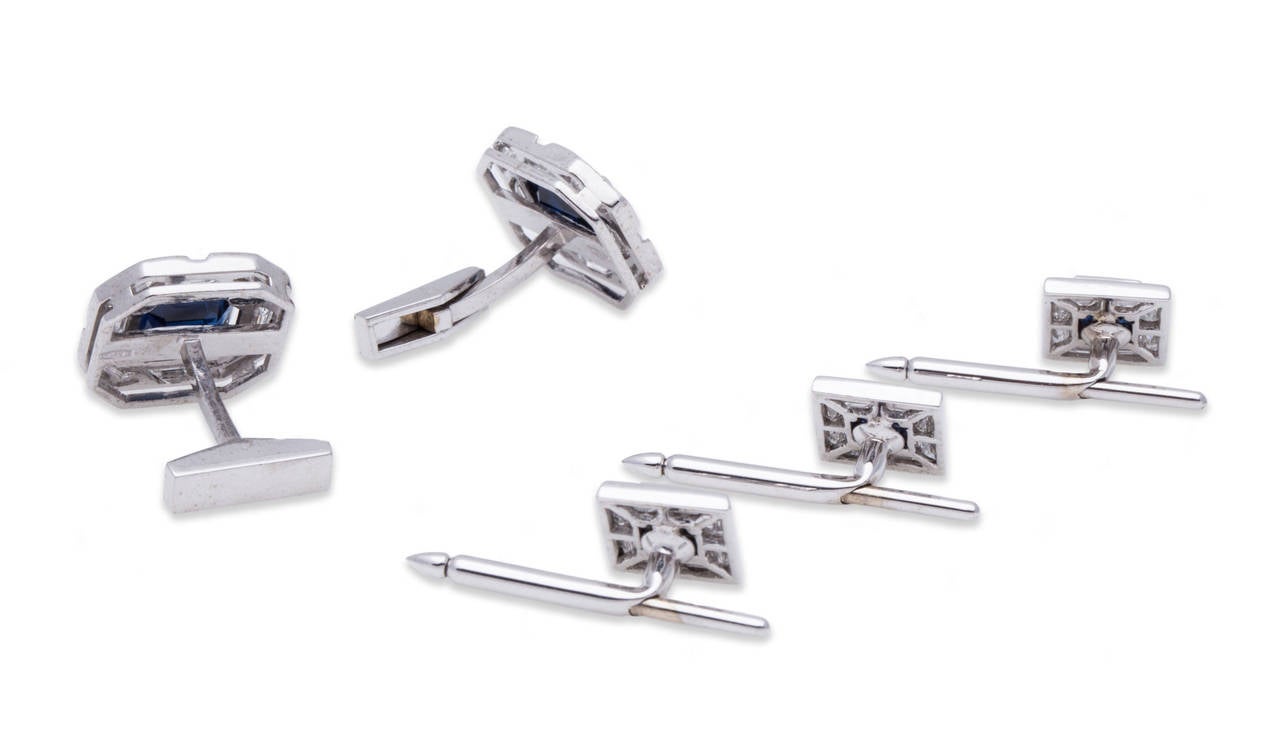 Sapphire Diamond Cufflink Stud Set
