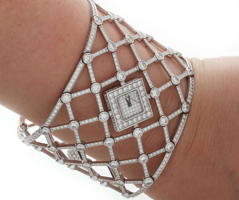 Harry Winston Lady's White Gold and Diamond Signature Lace Cuff Bracelet Watch 1