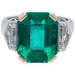 Emerald Diamond Ring Gold Platinum