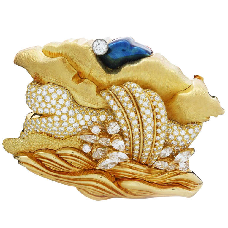 Henry Dunay Yellow Gold Belt Buckle For Sale