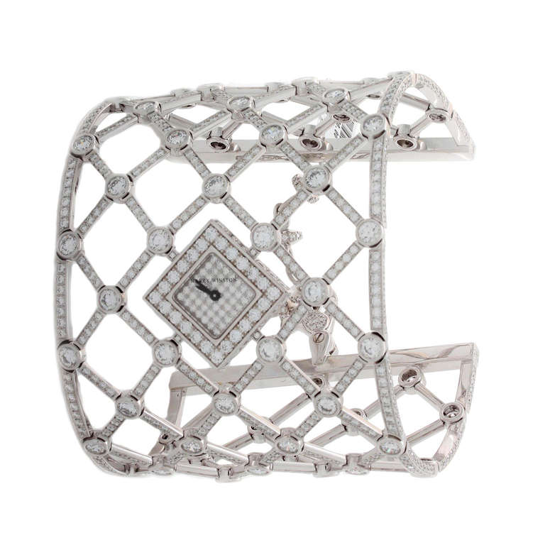 Harry Winston Lady's White Gold and Diamond Signature Lace Cuff Bracelet Watch