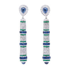de Grisogono Diamond Sapphire and Emerald Earrings