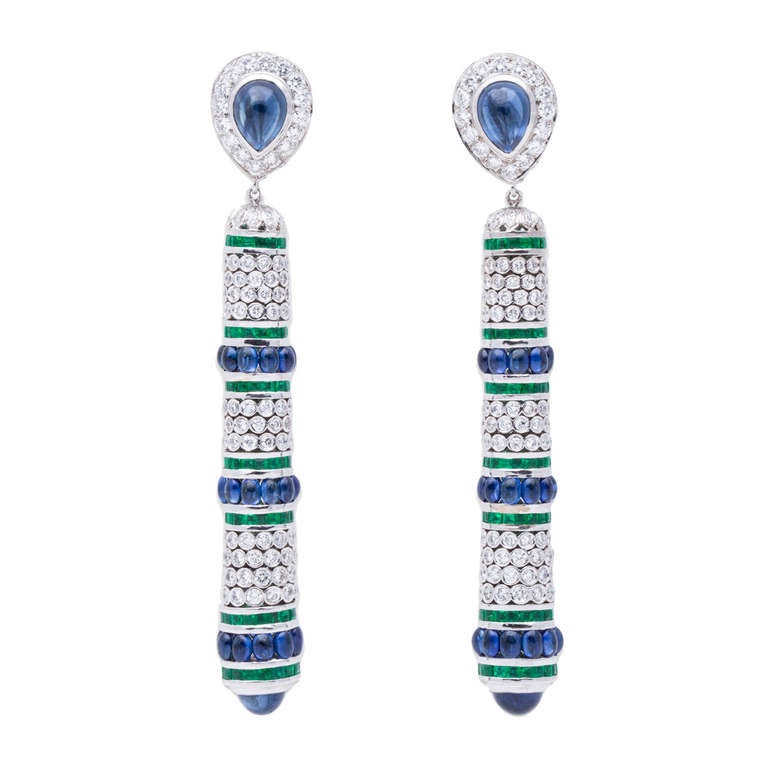 de Grisogono Diamond Sapphire and Emerald Earrings For Sale