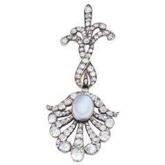 Antique 1850's Diamond Moonstone Gold Silver Setting Pendant