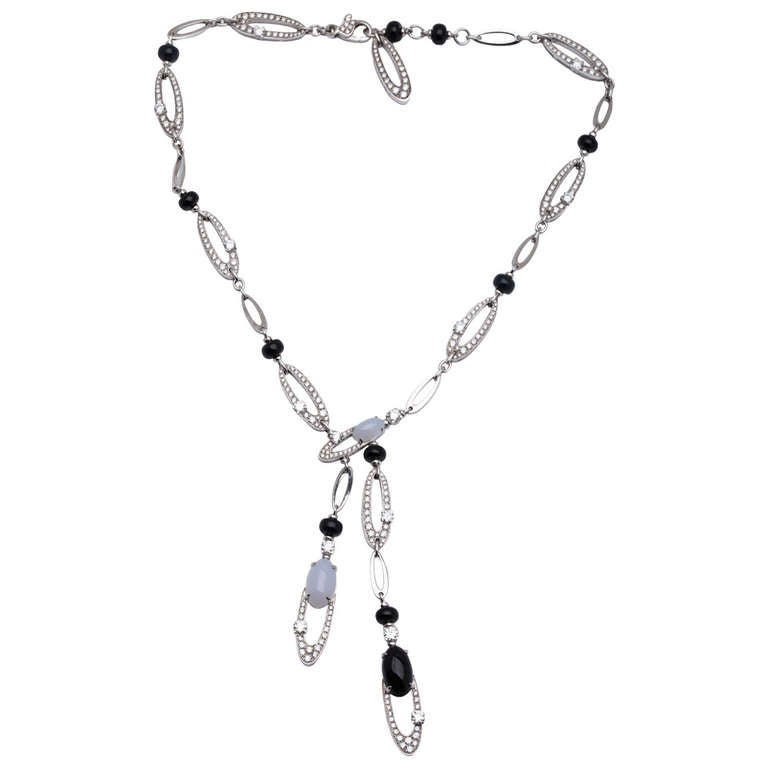 BULGARI BVLGARI Diamond Onyx and Chalcedony Necklace Elisia Collection