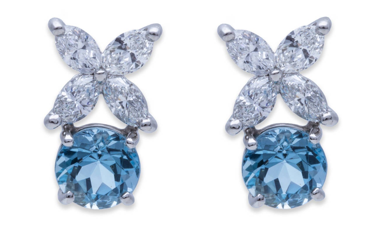 Tiffany & Co. Aquamarine Diamond Platinum Earrings In Excellent Condition In Sunny Isles Beach, FL