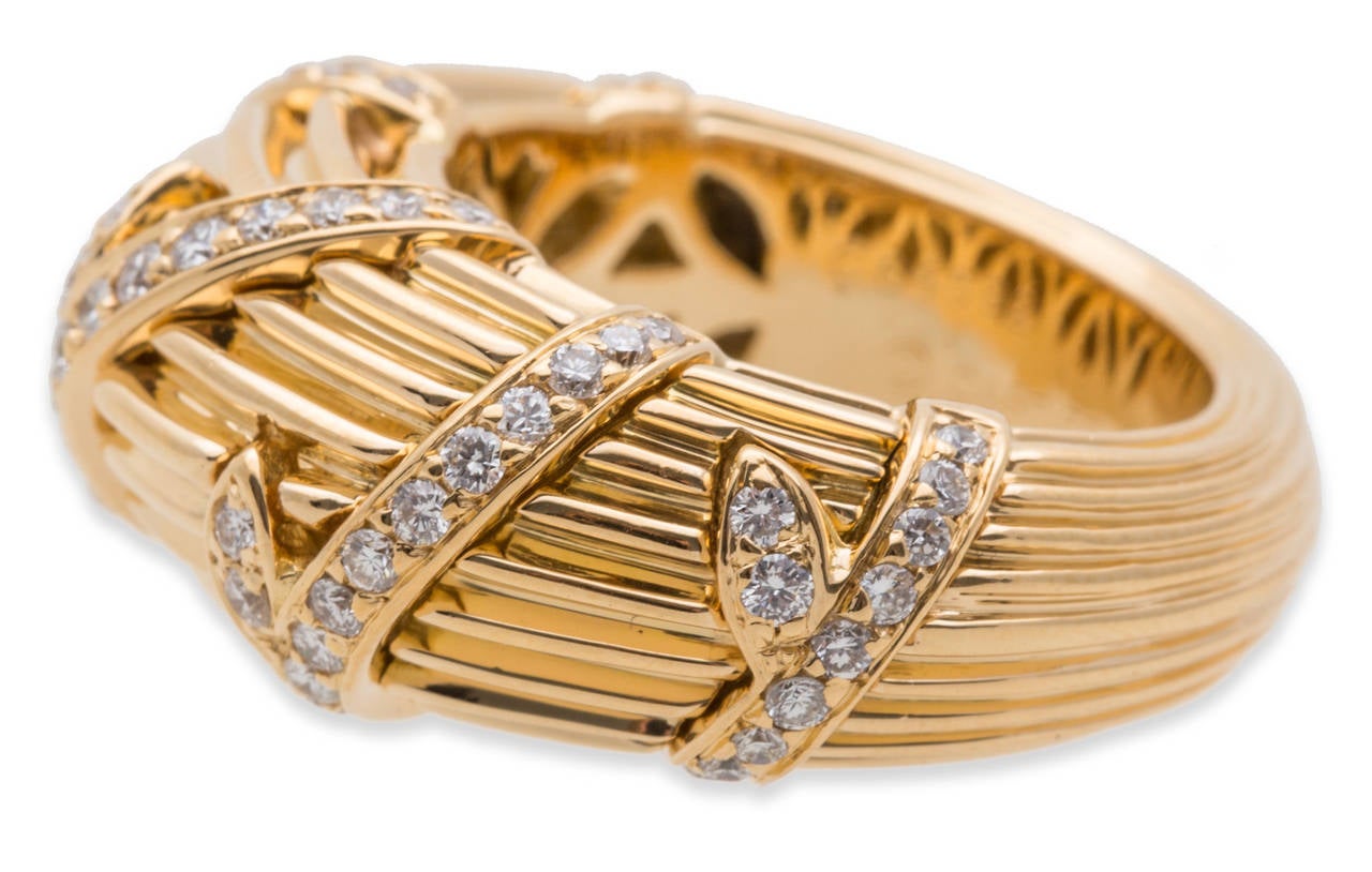 Cartier 18K Yellow Gold Dome Ring with Diamonds, Size US 6.5 / EUR 53, Stamped: 