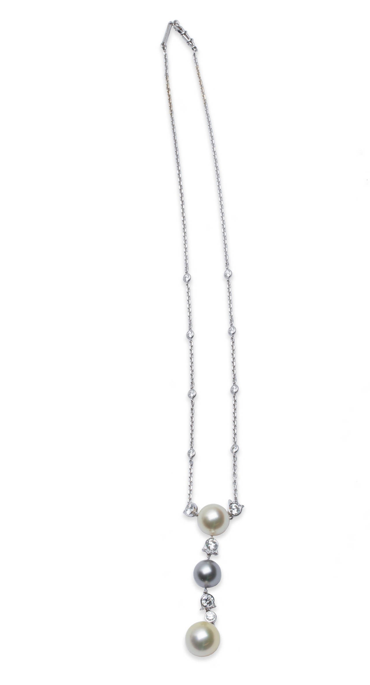 Cartier Himalia 18K White Gold Pearl and Diamond Necklace, Total Diamond Weight 2.20ct. , Pearls 10.50mm to 12.50mm. Necklace length 17