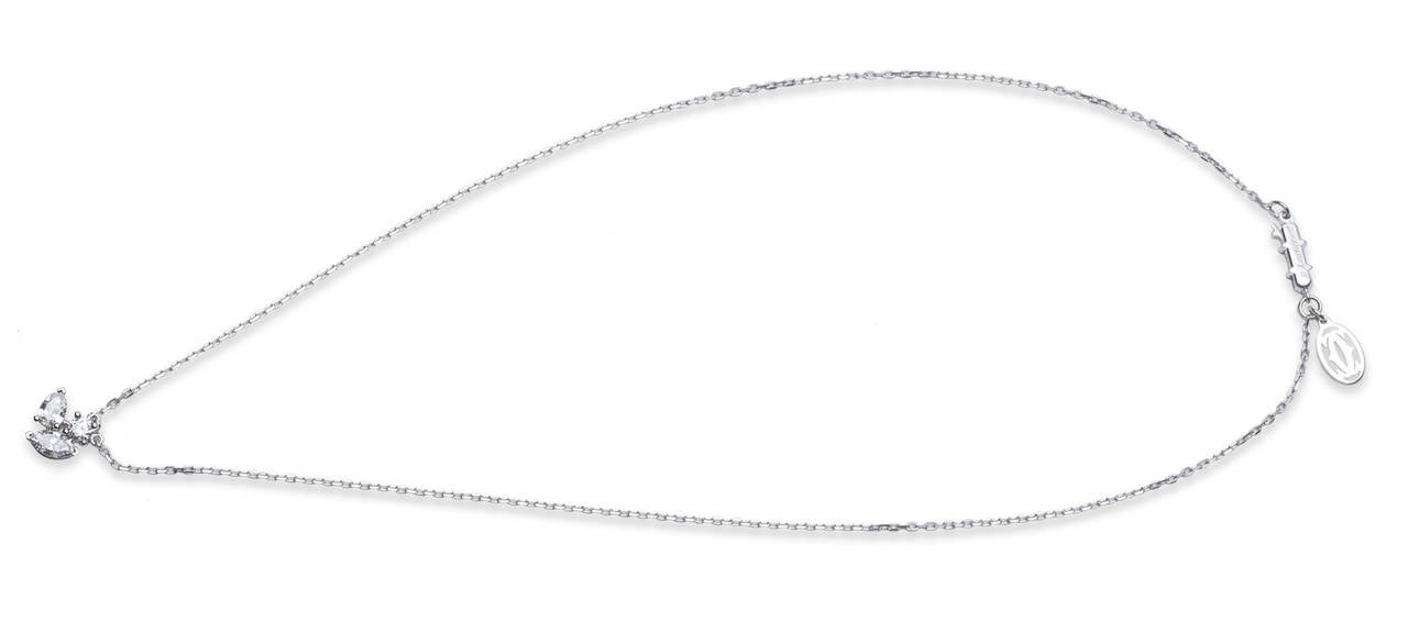 Cartier classic diamond necklace in 18K white gold, set with a brilliant-cut diamond, a pear-shaped diamond and a marquise-cut diamond, Total Diamond Weight 0.87ct, Chain Length 16.5