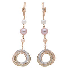 Trinity de Cartier Pearl Diamond Gold Drop Earrings