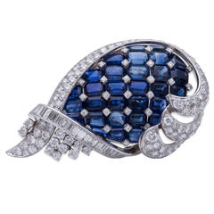 Sapphire Diamond Platinum Brooch 5