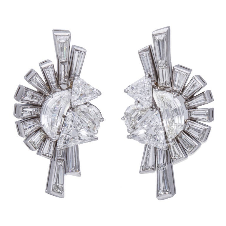 Fred Leighton Art Deco Diamond White Gold Earrings For Sale