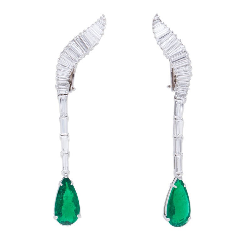 Emerald Diamond Platinum Earrings