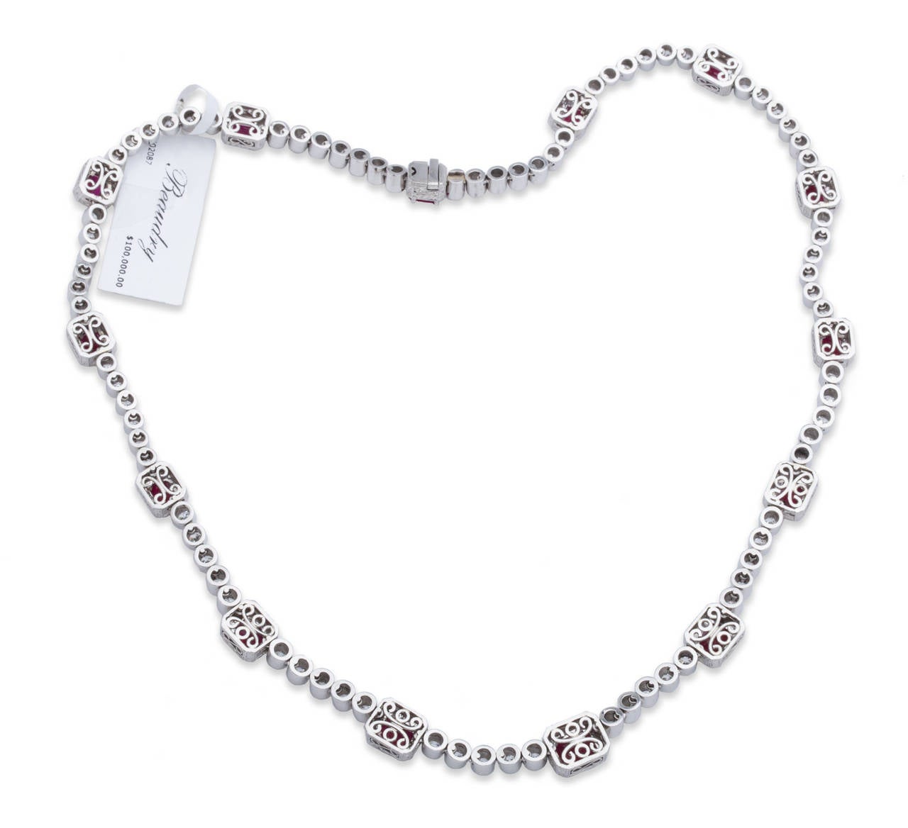 Beaudry Beverly Hills, Diamond and Ruby Necklace in Platinum. Total Diamond Weight 5.99ct, Total Ruby Weight 10.11ct, Necklace Length 16.50