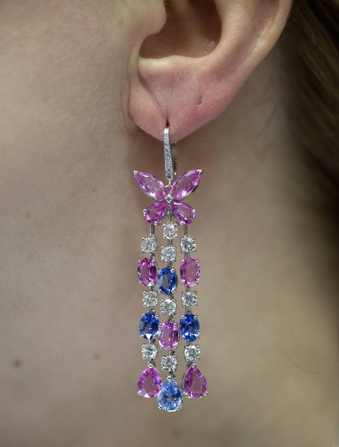 Graff Sapphire Diamond Gold Chandelier Earrings For Sale  