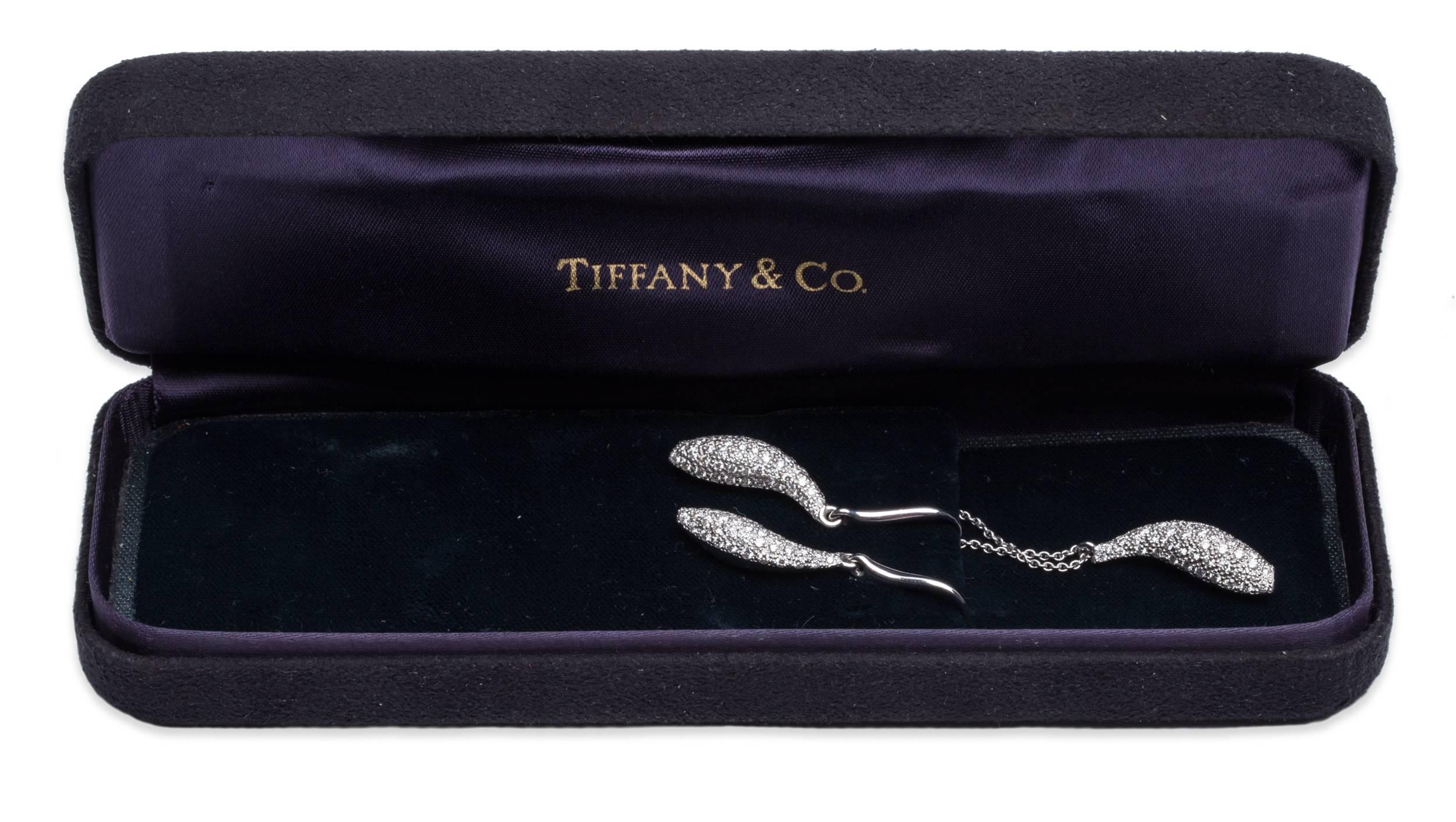 Tiffany & Co. Frank Gehry Pendant and Earring Set in 18K White Gold. Pendant Length: 0.94